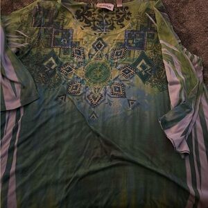 Avenue Green and Blue Geometric Blouse